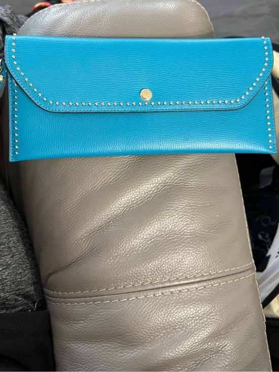henri bendel Handbags - Henri Bendel Teal Stud-Trim Envelope Wallet Clutch